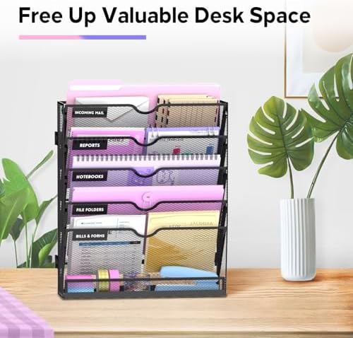 SUPEASY 6-Tier Wall File Organizer with Base, Wall Mounted File Holder