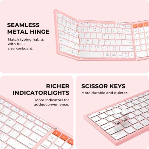 MEETION Foldable Bluetooth Keyboard and Mouse, Portable Combo Pink