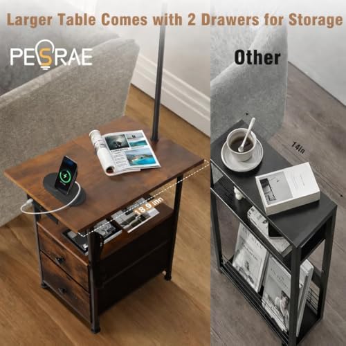 PESRAE Floor Lamp with Table & 2 Drawers, End Table with Lamp