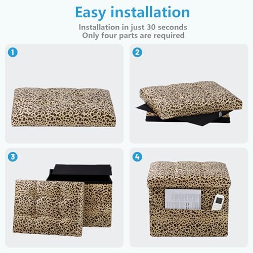 AmasSmile Ottoman with Storage,Folding Chest,17" Velvet,Leopard 2 Pack