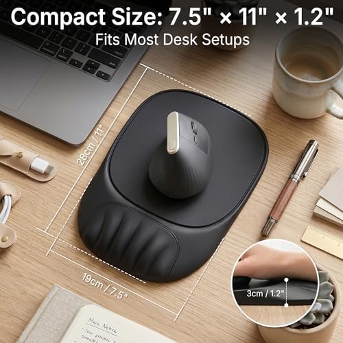 Ergonomic Mouse Pad with Wrist Rest, Sloped Memory Foam Mousepad with Wrist Support, Cooling Channels, Non-Slip Base, Smooth Lycra Surface for Office, Gaming & Home Desk (Black)