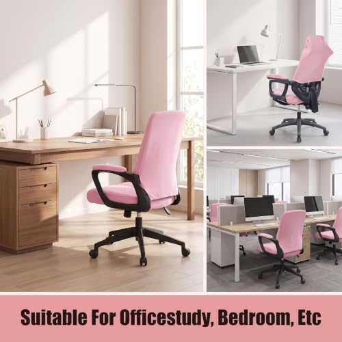4 Pcs Office Chair Covers Set with Armrest, Stretchable Pink
