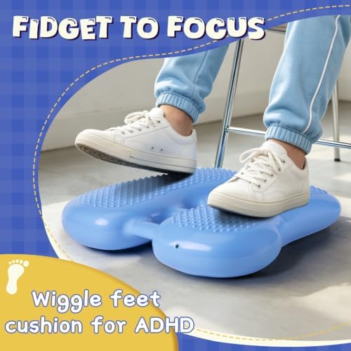 ADHD Tools for Kids Fimeetoy Wiggle Feet Cushion,Fidgets for Kids,Sensory Foot Cushion for Fidgety Feet,Quiet Fidget for Focus,Autism Special Education Classroom Must Haves,Balance Pad-Blue