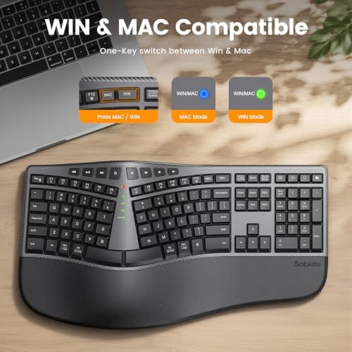 SABLUTE Ergonomic Wireless Keyboard and Mouse, Rechargeable, Split, Win/Mac
