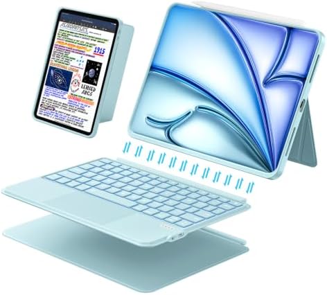 3 in 1 Keyboard Case for iPad Air 11 inch (M4/M3/M2, 2026/2025/2024), Air 5/4th 10.9" & Pro 11" 4/3/2/1st, Detachable Backlit Keyboard with Kickstand, Trackpad, Sleek for A16 11/10th Gen (Ice Blue)