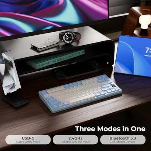 OOCTPK Mechanical Keyboard, Chilkey ND75 LP Wireless Gaming Keyboard with LCD Screen, Bluetooth 5.3/2.4G/USB-C, Hot Swappable Per-Key RGB Custom, Thin Front, Wrist Rest, Full-Aluminum, PC/Mac Support