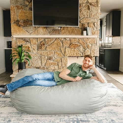Big Joe Fuf 6Ft Giant Lounger Foam Bean Bag Chair, Oversized Couch with Removable Cover for Kids, Teens, Adults, Fog Lenox, Durable Woven Polyester, 6 Foot
