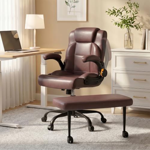 Wide Criss Cross Desk Chair with Swivel Footrest and Flip-Up Armrests