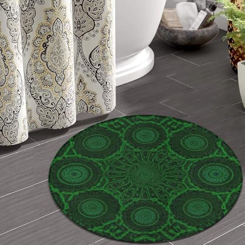 Women's Large Home Decor Mat, Soft Round Yoga Carpet, Non Slip Machine Washable Home Office Circle Rug Tie Dye Indian Mandala Green, 60inch