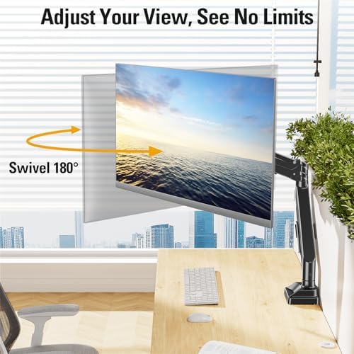 Heavy Duty Single Monitor Arm for 13-42" Ultrawide Screen, Adjustable Monitor Mount with Tilt Rotation Swivel, Gas Spring Desk Mount Bracket with Clamp/Grommet, Holds 33lbs, Max VESA 100x100