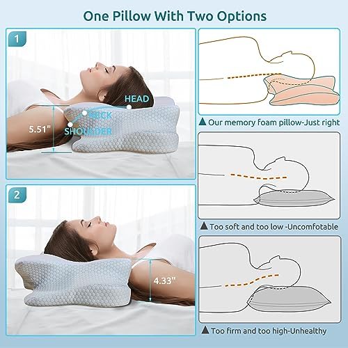 DONAMA Cervical Pillow for Neck and Shoulder Pain Relief, Cooling Contour Memory Foam Pillow, Dual-Height Ergonomic Neck Support Pillow for Side Back Stomach Sleepers with Removable Pillowcase