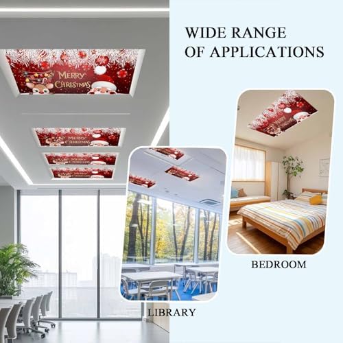 Santa Claus Red Magnetic Fluorescent Light Covers for Ceiling Lights 2 x 4 Feet,Christmas Cute Deer Pine Tree Ball Office Classroom Kitchen Drop Ceiling Light Covers Filters Shade Panel 4 Packs