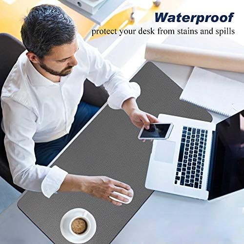 Desk Pad for Office Home 31" x 13",PU Leather Waterproof Large Desk Writing Mat Organizer,Multifunctional Ultra Thin Dual Use Desk Blotters Mouse Pad Protector … (Grey)