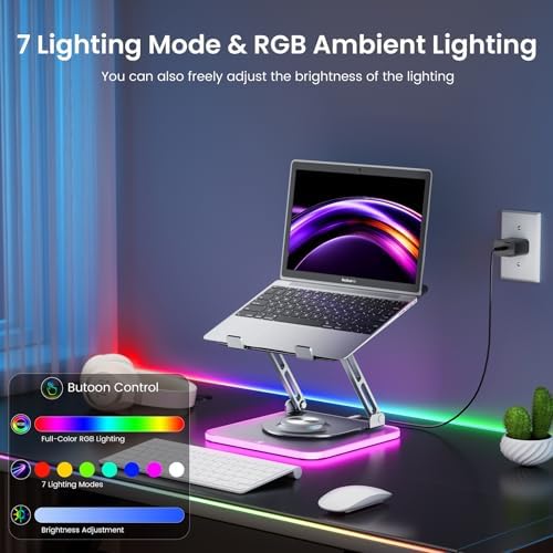 360°Rotating Laptop Stand with RGB Lights, Fits 10-16"Laptops MacBooks