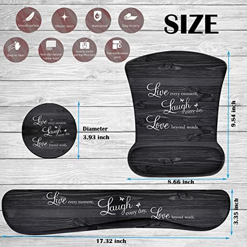 Keyboard Wrist Rest Pad and Ergonomic Mouse Pad Wrist Rest (with Coaster) Set, Non-Slip Base & with Memory Foam for Easy Typing and Wrist Pain Relief - Quote Live Love Laugh