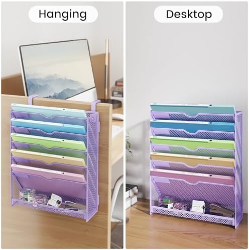 Hanging Wall File Organizer, Desk Organizer with Metal Mesh, 6-Tier