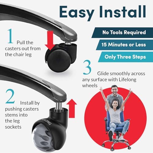 Lifelong Ball Office Chair Wheels Replacement, Heavy Duty, Grey, 5-Pack