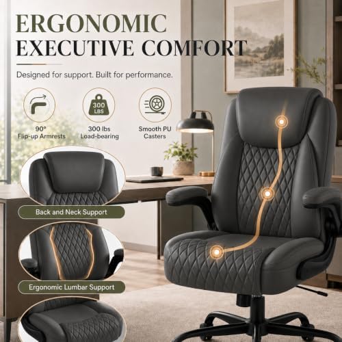 GTPLAYER Gray Office Desk Chair with 90° Flip-up Arm, 2 Pack