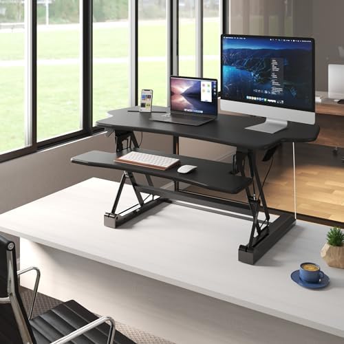 Mount-It! Standing Desk Converter 48" Wide Sit Stand Extra Large Desk Riser