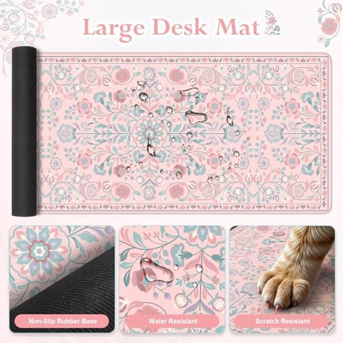 iLeadon Pink Desk Mat Set, Ergonomic Mouse Pad with Wrist Rest