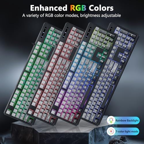 HUO JI Wired Gaming Keyboard with RGB LED Backlit, Floating Keys