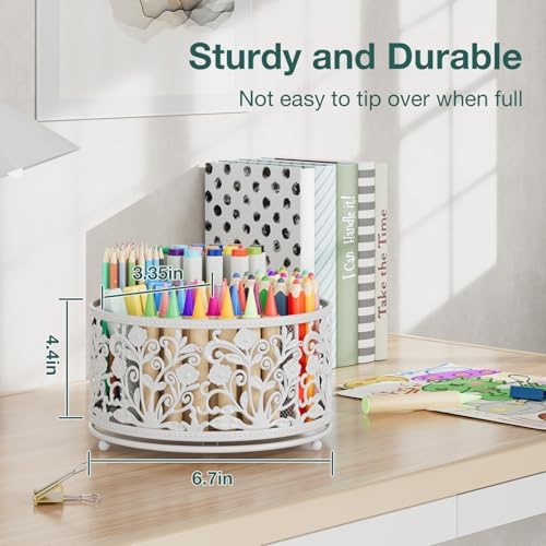 EKNITEY Rotating Mesh Desk Organizer - 4 Slots Cute Pen Pencil Holder Caddy