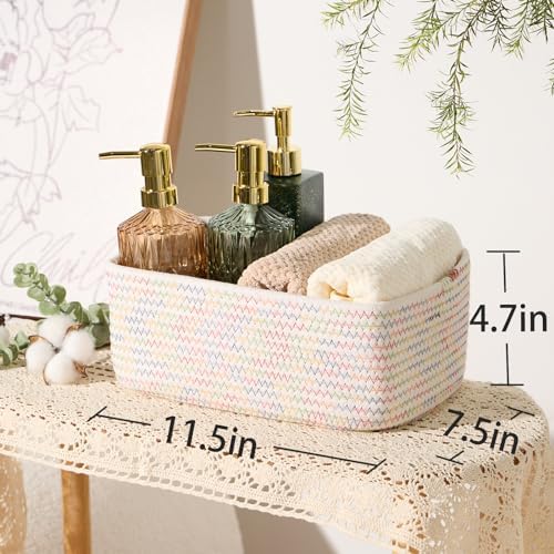 MiniArk Small Storage Baskets for Organizing | Closet Organizer Bins | Shelf Toy Basket | Woven Rope Baskets | Cube Decorative Box | Shallow Basket | 11.5x7.5x4.7” | 3 Packs Rainbow