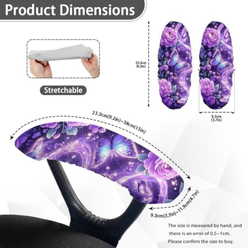 Office Chair Arm Rest Cover Set of 2 Butterfly Floral Printed Soft Fabric Gaming Chair Armrest Covers with Elastic Edge Anti-Slip Gaming Chairs Arm Rest Slipcover, Easy to Install & Clean