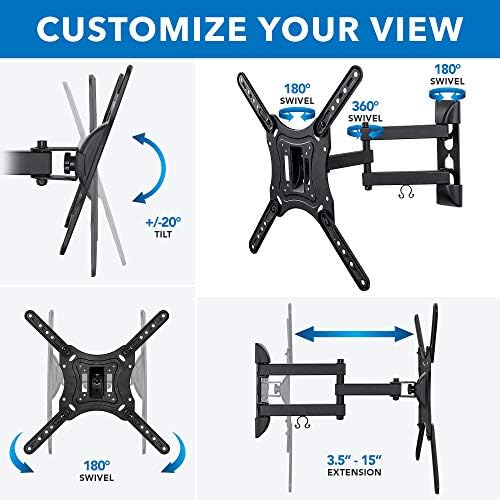 Mount-It! Full Motion Articulating TV Wall Mount for 23–55 Inch LED LCD OLED Flat Screen TVs | Tilt & Swivel Arm Extends 15.6” | VESA 75x75 to 400x400 | 66 lb Capacity | Single Stud Installation
