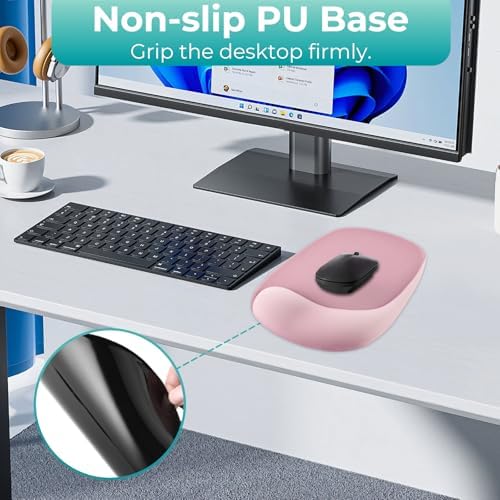 Mouse Pad with Wrist Rest Support, Ergonomic Mousepad with Comfortable Gel Cushion, Gaming Mouse Pad with Non-Slip PU Base, Relieve Pain Relief, for Home Office Computer Laptop, Pink