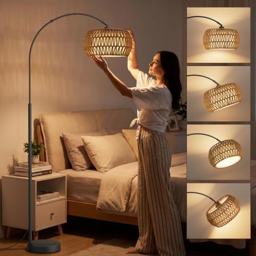 Ambimall Boho Arc Floor Lamp, Color Temperatures and Brightness Adjustable