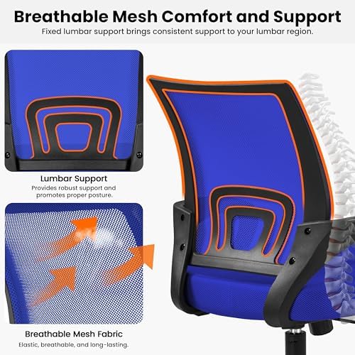 Yaheetech Mid-Back Mesh Computer Office Desk Chair Adjustable Swivel, Blue