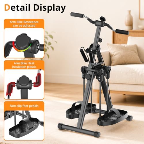 RYGEO Pedal Exerciser Bike for Seniors – Arm, Leg, Hand & Knee Elderly Exercise Equipment, Sit Down Air Walker for Total Body, Upper & Lower Limb Trainer Home Workout