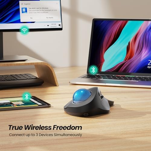 Nulea M505A Wireless Trackball Mouse Ergonomic 44mm Index Finger Control
