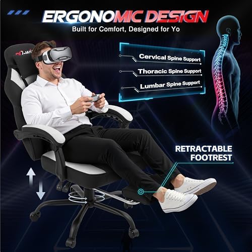 Gaming Chair for Adults with Footrest & Massage Lumbar Support, Ergonomic High Back Gamer Chair, Adjustable Swivel Computer Gaming Chairs with Headrest and Linkage Armrests,Black