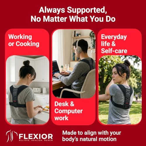 FLEXIOR Posture Corrector for Women and Men, Adjustable Back braces for Upper & Mid Spine Support, Comfortable Back Straightener posture corrector for Back with Carry Bag