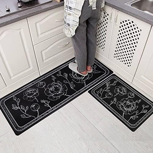 ROTTOGOON Kitchen Floor Mat Set of 2, Anti Fatigue Kitchen Rugs Black