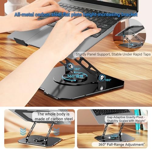360° Rotating Laptop Stand for Desk, Heavy Duty Solid Steel Ergonomic Laptop Riser, Foldable Portable Computer Holder, Stable Adjustable Stand Compatible with MacBook Air/Pro 10-16 Inch Laptops