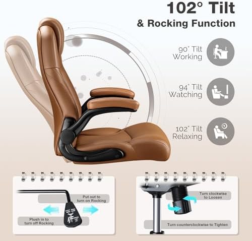 Furmax Big and Tall Office Chair 500lbs, Heavy Duty Office Chairs, Ergonomic High Back Desk Chair, Adjustable Flip Up Armrest Executive Chair Made of PU Leather, Computer Chair for Gaming Desk (brown)