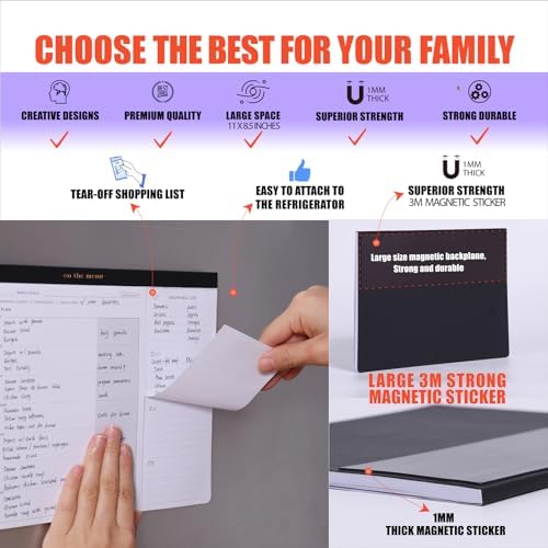 Weekly Meal Planner w/ Recipes & Grocery List-Magnetic Notepad for Fridge