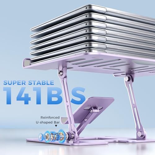 Ergonomic 2-in-1 Purple Laptop Phone Stand for Desk, Adjustable Riser, Sturdy and Portable, Fits All Laptops and Phone (Purple)