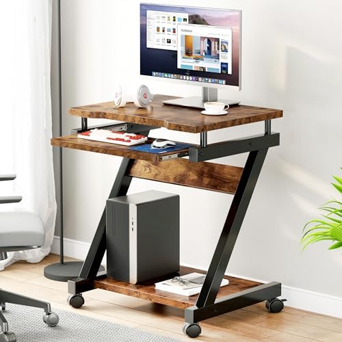 sogesfurniture Small Mobile Computer Desk with Keyboard Tray
