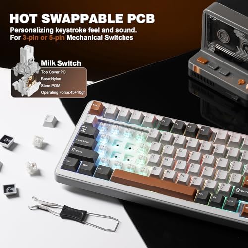 YUNZII B75 PRO 75% Wireless Mechanical Keyboard (Grey,Milk Switch)