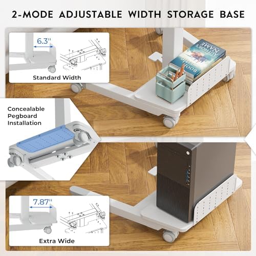 BONTEC Mobile Standing Desk, Adjustable Height, 23.6 x 20.5 Inch, White