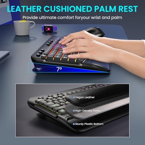 Ergonomic Wave Wireless Keyboard Mouse Combo, 9 RGB Backlit, Silent Keys