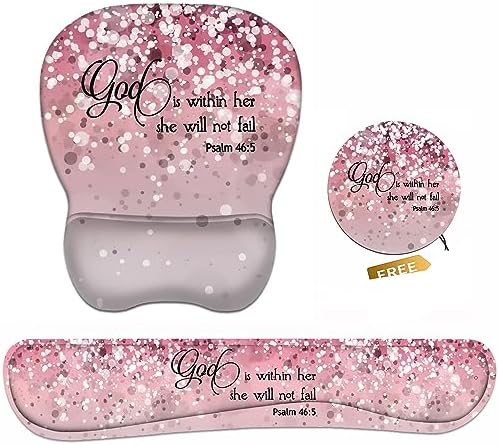 Ergonomic Mouse Pad Wrist Support and Keyboard Wrist Rest Set with Coasters, Non-Slip PU Base, Easy Typing & Pain Relief, Perfect for Home Office Working Studying, Quote Bible Verses Psalm 46:5