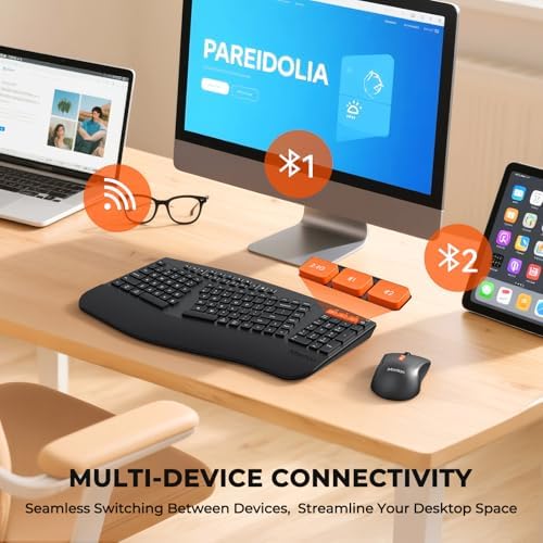 MEETION Ergonomic Split Keyboard and Mouse Combo, Bluetooth Wireless