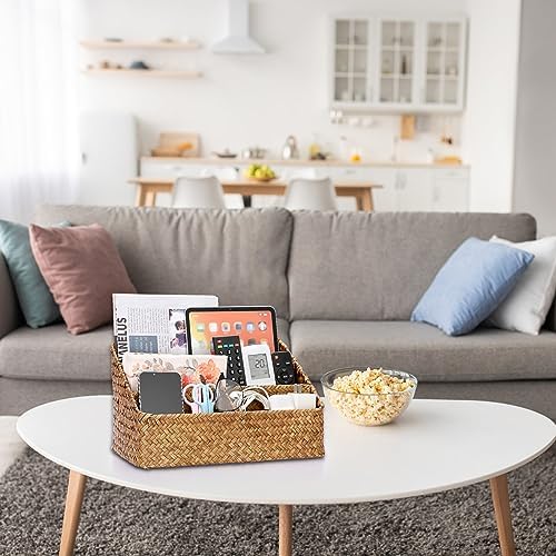 BTSKY Woven Storage Basket, Seagrass Desk Organizer with 4 Compartments