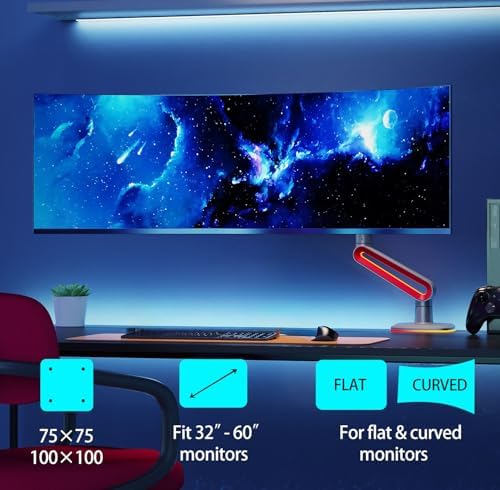 NB Designer Gaming Monitor Arm for 32 to 60 Inches Screen, Load up to 20 kg, VESA 75/100, RGB-Light, Heavy Duty, Multi Angle Adjustable, Premium Aluminum, Long Arm Extension Red