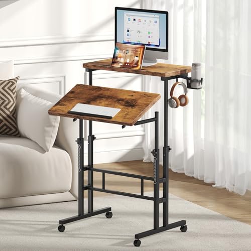 DUMOS Rolling Standing Desk, Walking Pad Desk, Split Top Computer Cart